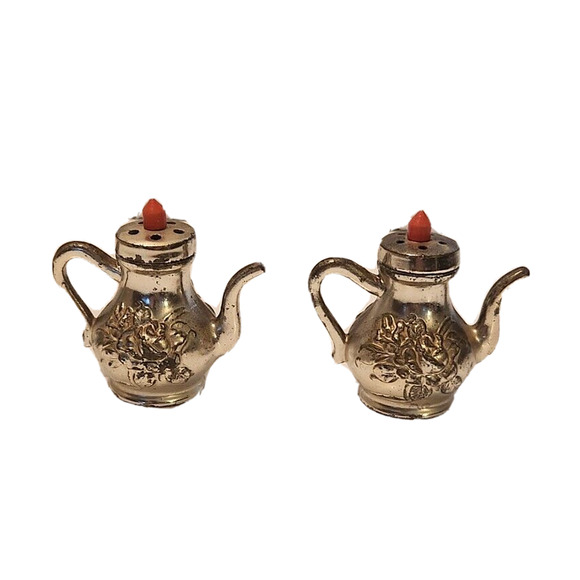 Texas Mini Silver Teapots Salt and Pepper Shakers 2" Vintage Souvenir - Picture 3 of 6